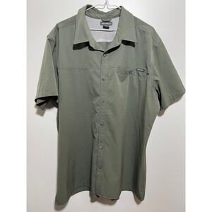 Eddie Bauer Mens XL Short Sleeve Button Down Shirt Olive Green Hiking Outdoor